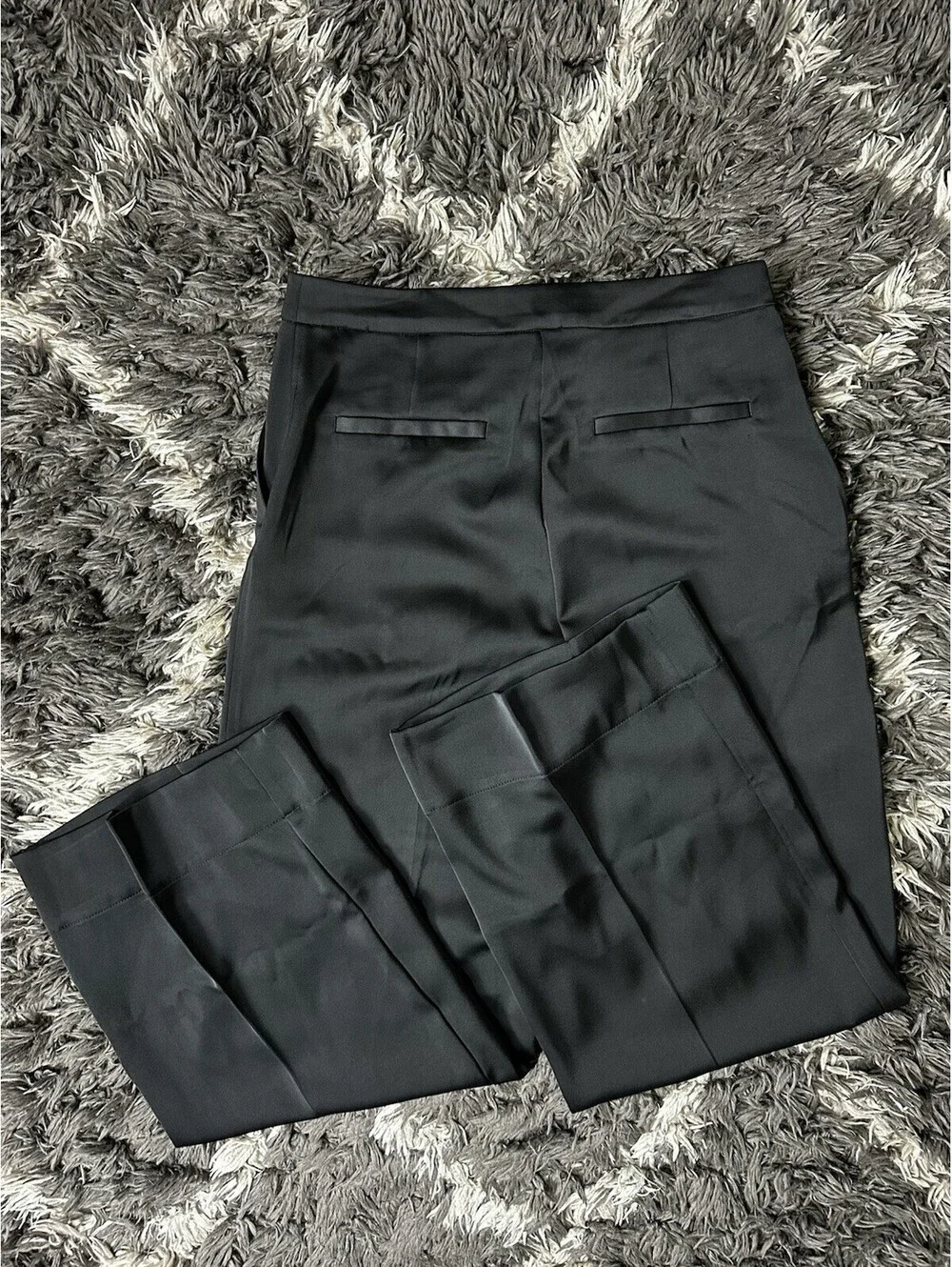NWT HM Womens Size 8 Black Wide Leg Dress Pants Trouser Satin Crepe High Rise